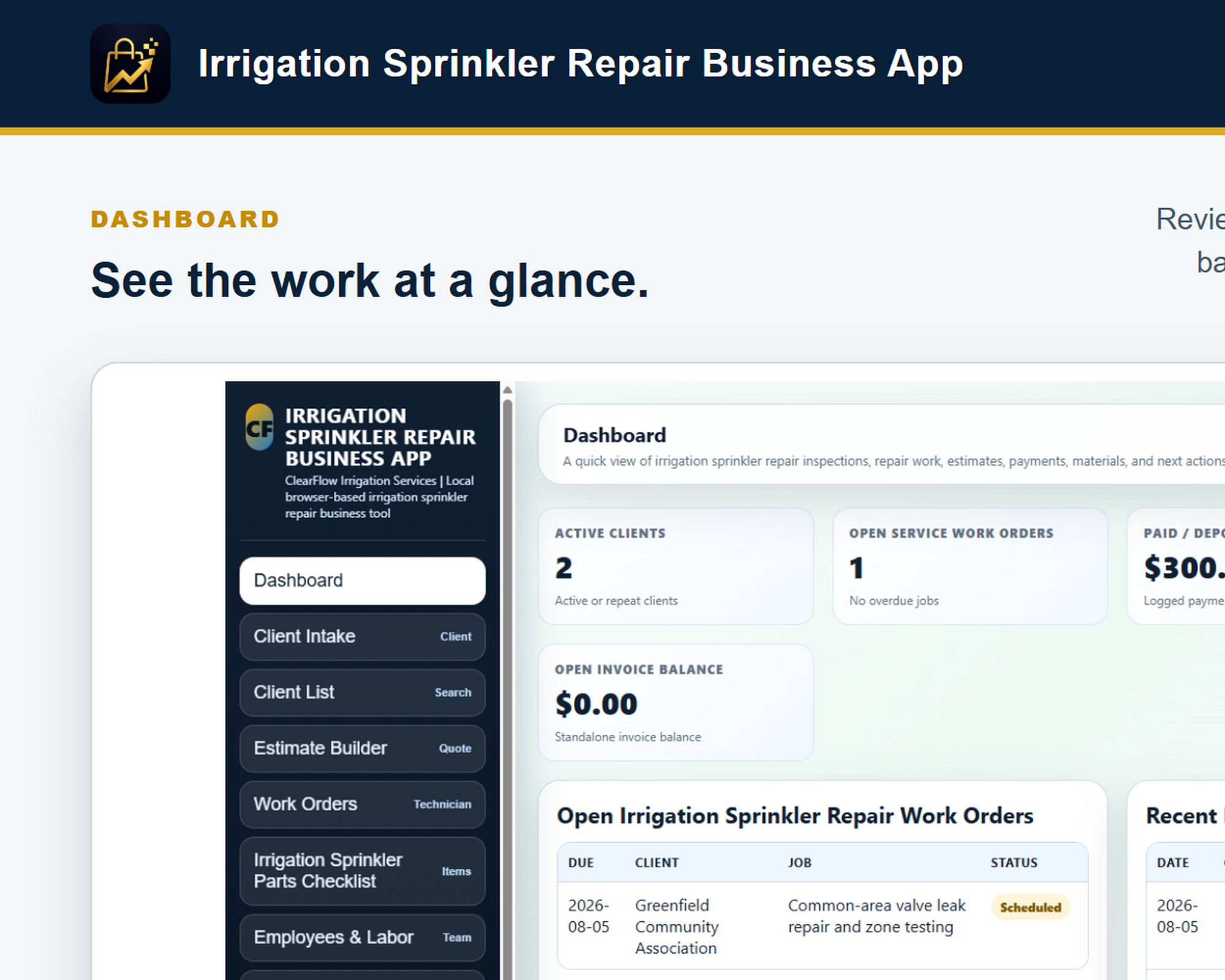 (image for) Irrigation Sprinkler Repair Business App
